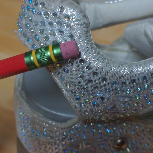 Anthony Wang Platform Sandals Silver Cutout Bedazzled Wedge Y2K 35 (US 4-4.5) - Picture 11 of 14